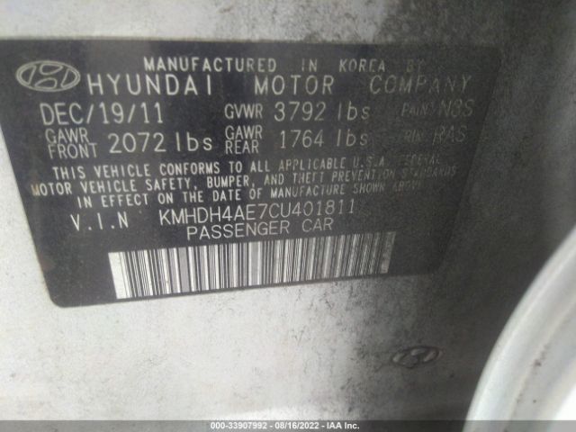 Photo 8 VIN: KMHDH4AE7CU401811 - HYUNDAI ELANTRA 