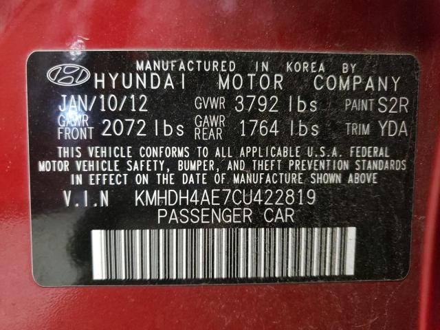 Photo 9 VIN: KMHDH4AE7CU422819 - HYUNDAI ELANTRA GL 