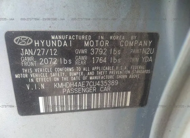 Photo 8 VIN: KMHDH4AE7CU435389 - HYUNDAI ELANTRA 