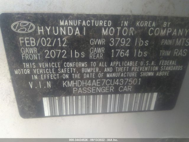 Photo 8 VIN: KMHDH4AE7CU437501 - HYUNDAI ELANTRA 