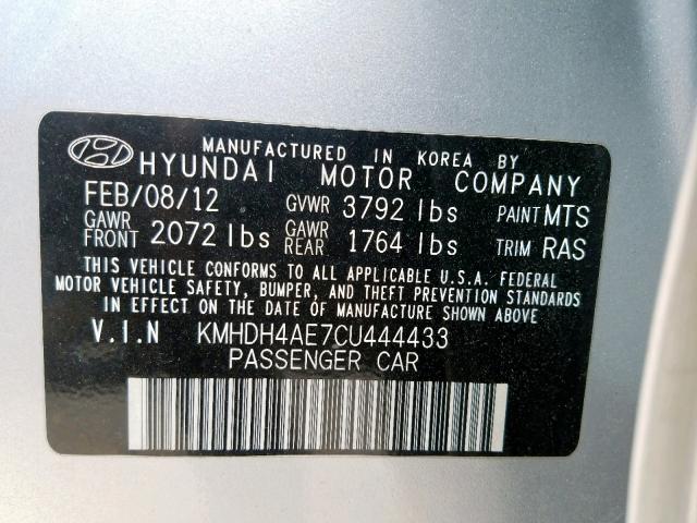 Photo 9 VIN: KMHDH4AE7CU444433 - HYUNDAI ELANTRA GL 