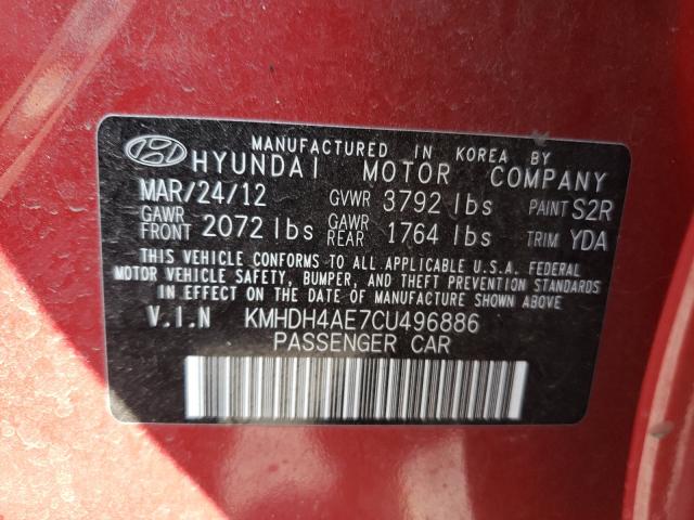 Photo 9 VIN: KMHDH4AE7CU496886 - HYUNDAI ELANTRA GL 