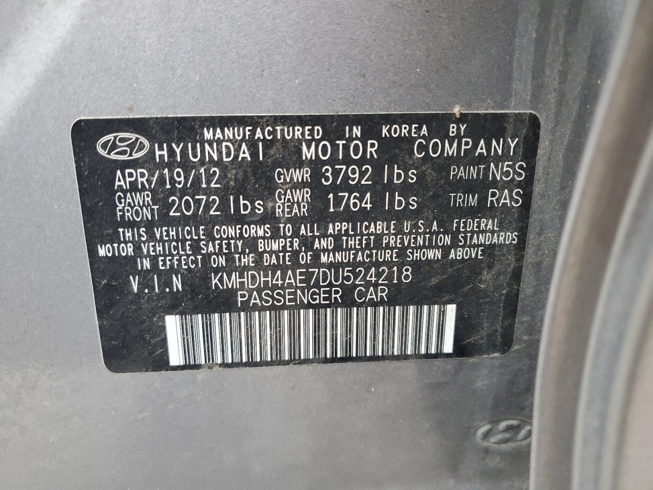 Photo 11 VIN: KMHDH4AE7DU524218 - HYUNDAI ELANTRA 