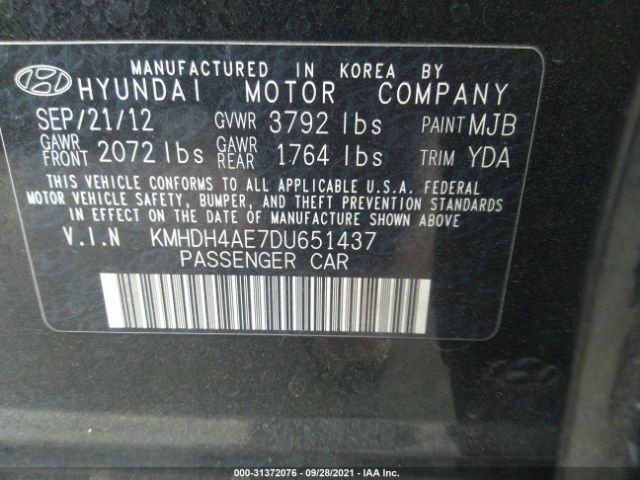 Photo 8 VIN: KMHDH4AE7DU651437 - HYUNDAI ELANTRA 