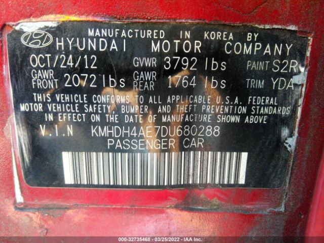 Photo 8 VIN: KMHDH4AE7DU680288 - HYUNDAI ELANTRA 