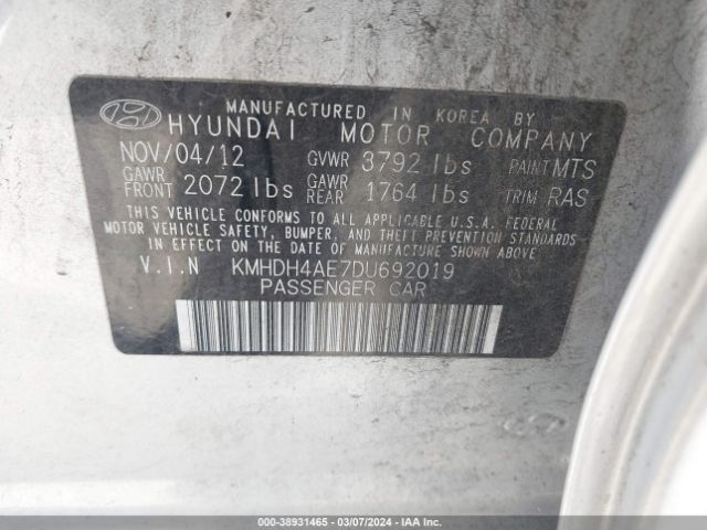 Photo 8 VIN: KMHDH4AE7DU692019 - HYUNDAI ELANTRA 