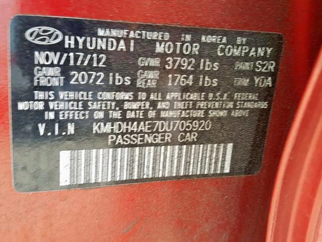 Photo 9 VIN: KMHDH4AE7DU705920 - HYUNDAI ELANTRA GL 