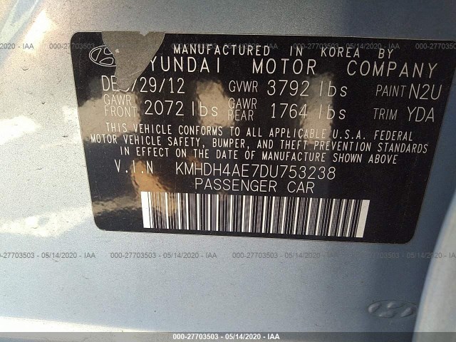 Photo 8 VIN: KMHDH4AE7DU753238 - HYUNDAI ELANTRA 