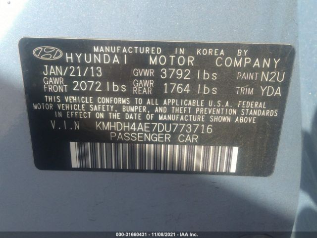 Photo 8 VIN: KMHDH4AE7DU773716 - HYUNDAI ELANTRA 