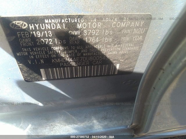 Photo 8 VIN: KMHDH4AE7DU800543 - HYUNDAI ELANTRA 