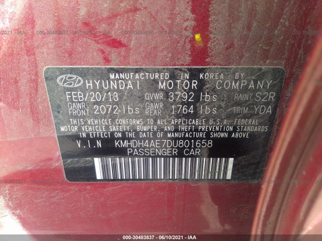 Photo 8 VIN: KMHDH4AE7DU801658 - HYUNDAI ELANTRA 