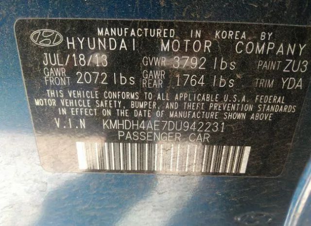 Photo 8 VIN: KMHDH4AE7DU942231 - HYUNDAI ELANTRA 