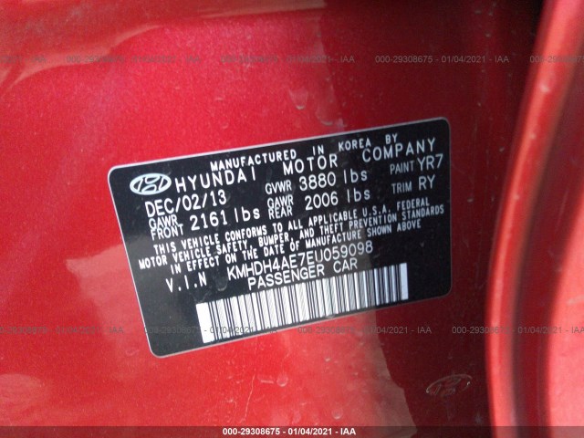 Photo 8 VIN: KMHDH4AE7EU059098 - HYUNDAI ELANTRA 