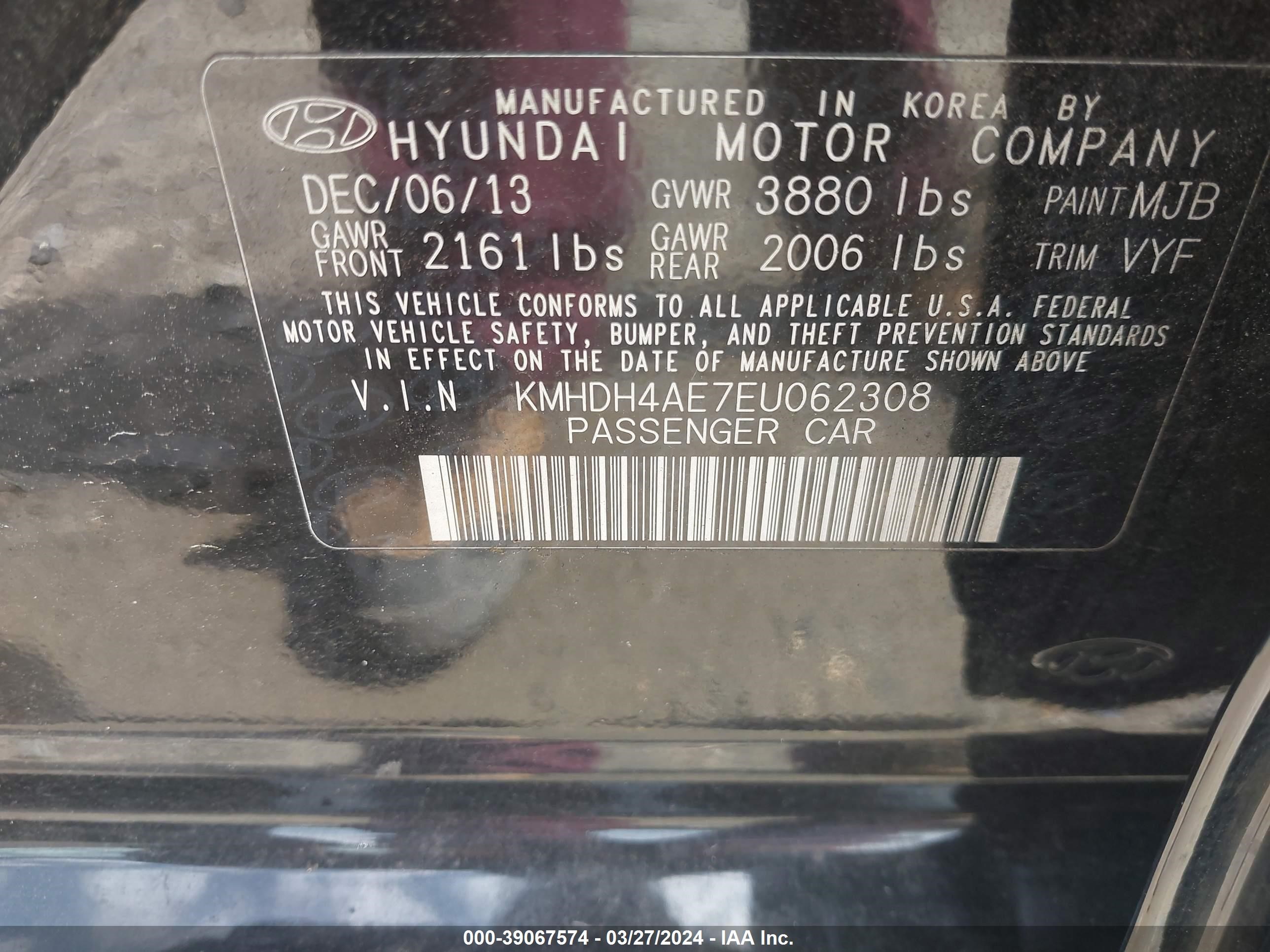 Photo 8 VIN: KMHDH4AE7EU062308 - HYUNDAI ELANTRA 