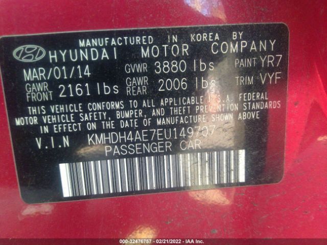 Photo 8 VIN: KMHDH4AE7EU149707 - HYUNDAI ELANTRA 