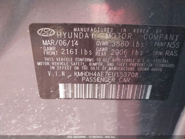 Photo 8 VIN: KMHDH4AE7EU153708 - HYUNDAI ELANTRA 