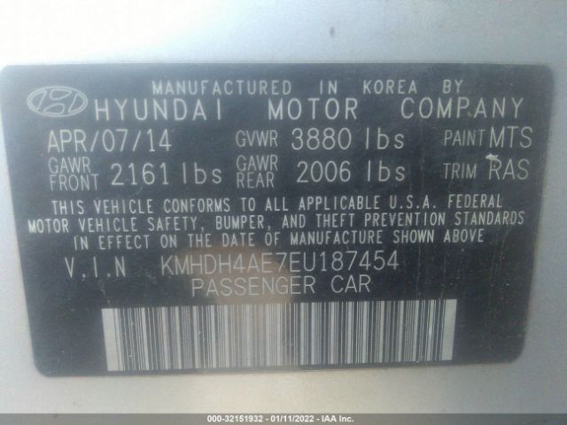 Photo 8 VIN: KMHDH4AE7EU187454 - HYUNDAI ELANTRA 