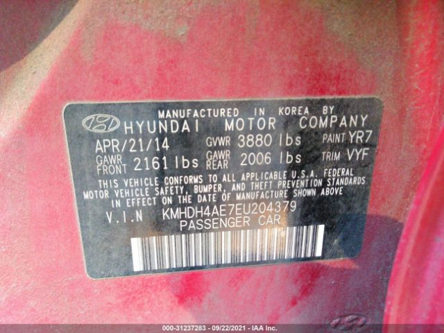 Photo 8 VIN: KMHDH4AE7EU204379 - HYUNDAI ELANTRA 