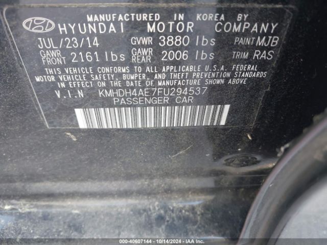 Photo 8 VIN: KMHDH4AE7FU294537 - HYUNDAI ELANTRA 