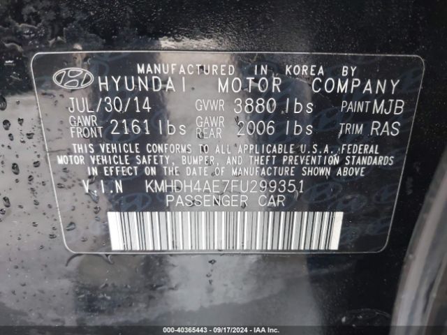 Photo 8 VIN: KMHDH4AE7FU299351 - HYUNDAI ELANTRA 