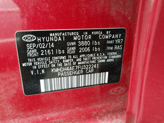 Photo 9 VIN: KMHDH4AE7FU322241 - HYUNDAI ELANTRA SE 