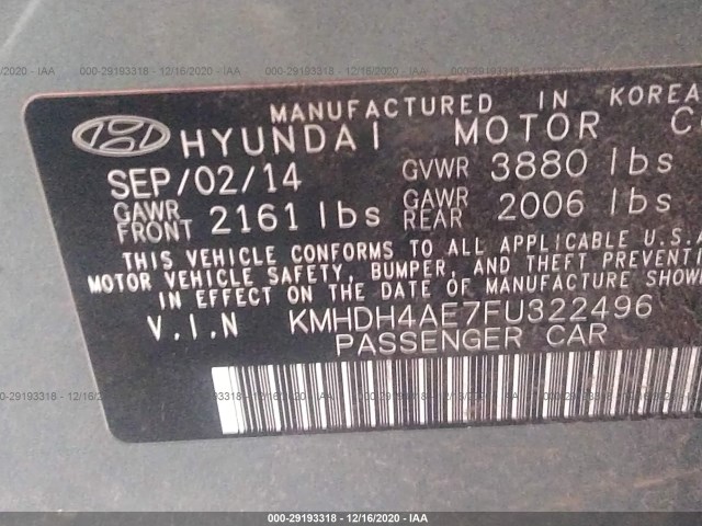 Photo 8 VIN: KMHDH4AE7FU322496 - HYUNDAI ELANTRA 