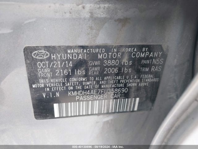 Photo 8 VIN: KMHDH4AE7FU358690 - HYUNDAI ELANTRA 