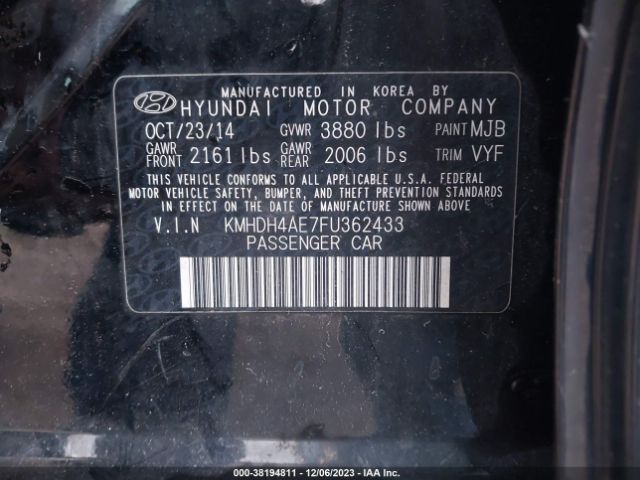 Photo 8 VIN: KMHDH4AE7FU362433 - HYUNDAI ELANTRA 