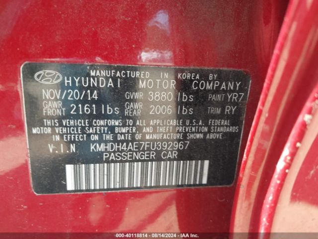 Photo 8 VIN: KMHDH4AE7FU392967 - HYUNDAI ELANTRA 