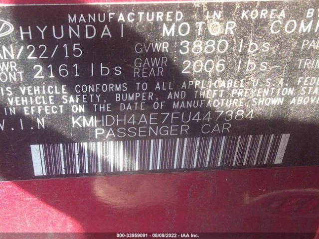 Photo 8 VIN: KMHDH4AE7FU447384 - HYUNDAI ELANTRA 