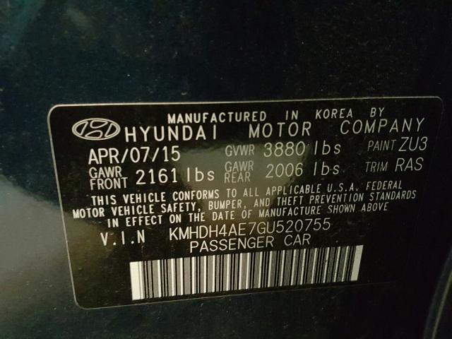 Photo 9 VIN: KMHDH4AE7GU520755 - HYUNDAI ELANTRA SE 