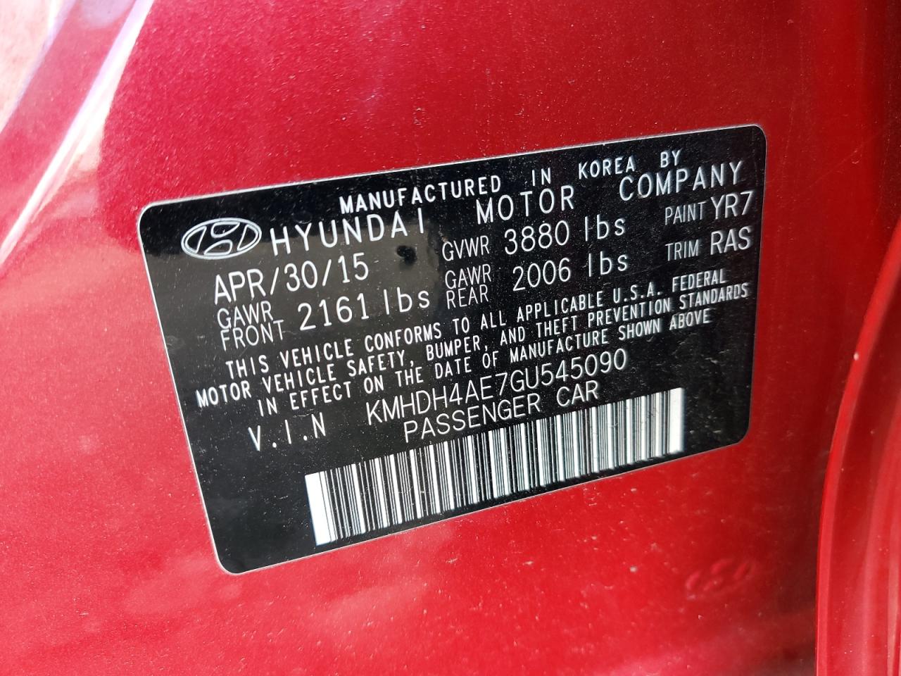 Photo 11 VIN: KMHDH4AE7GU545090 - HYUNDAI ELANTRA 