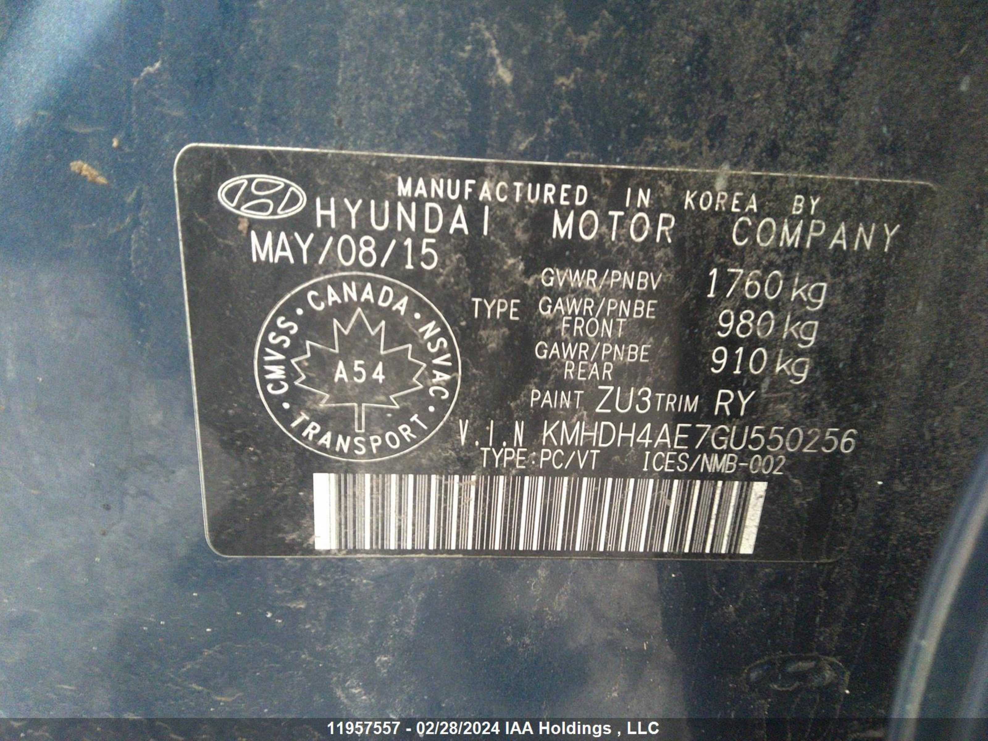 Photo 8 VIN: KMHDH4AE7GU550256 - HYUNDAI ELANTRA 