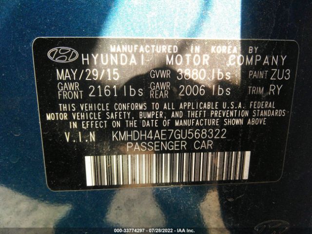 Photo 8 VIN: KMHDH4AE7GU568322 - HYUNDAI ELANTRA 