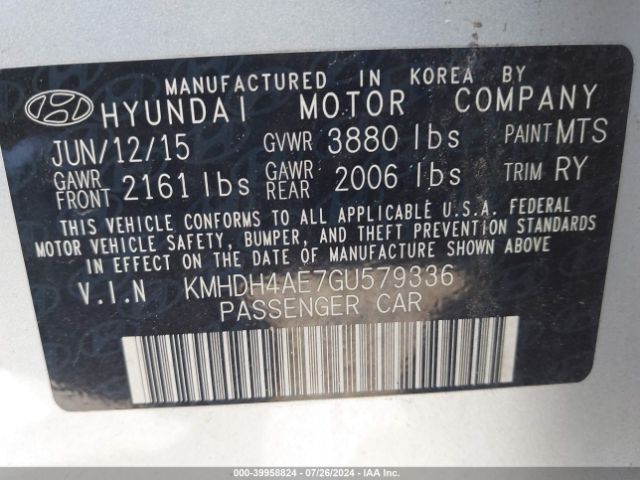 Photo 8 VIN: KMHDH4AE7GU579336 - HYUNDAI ELANTRA 