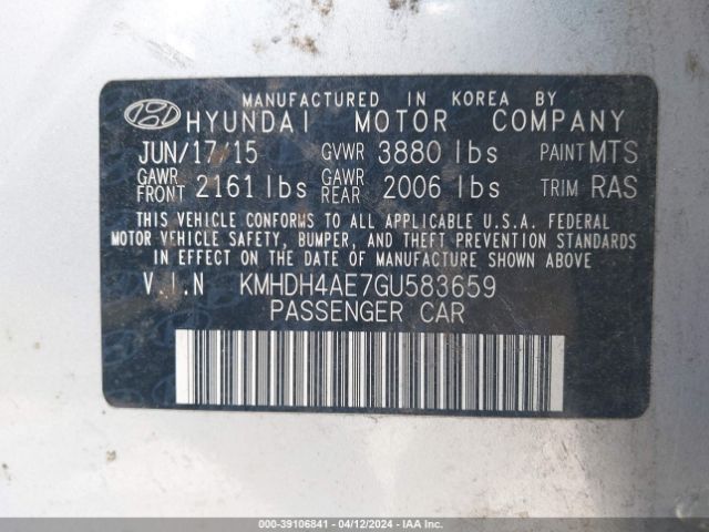 Photo 8 VIN: KMHDH4AE7GU583659 - HYUNDAI ELANTRA 