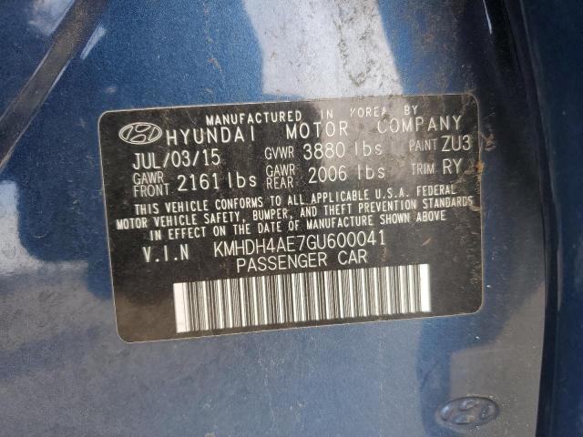 Photo 11 VIN: KMHDH4AE7GU600041 - HYUNDAI ELANTRA SE 