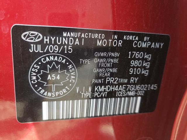 Photo 9 VIN: KMHDH4AE7GU602145 - HYUNDAI ELANTRA SE 