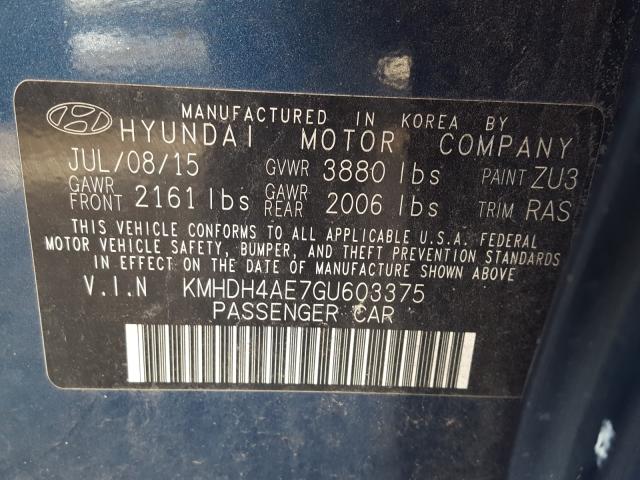 Photo 9 VIN: KMHDH4AE7GU603375 - HYUNDAI ELANTRA SE 