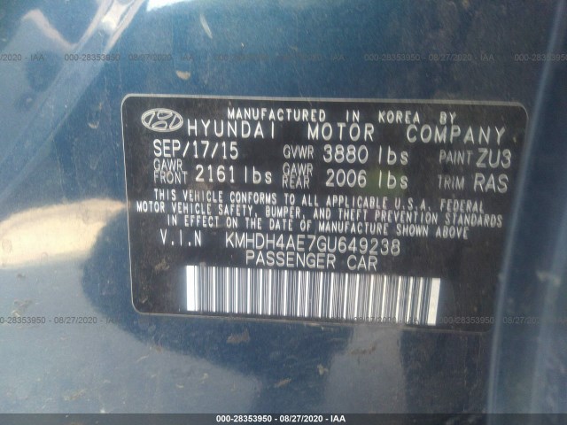 Photo 8 VIN: KMHDH4AE7GU649238 - HYUNDAI ELANTRA 