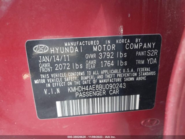 Photo 8 VIN: KMHDH4AE8BU090243 - HYUNDAI ELANTRA 