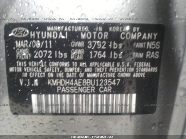 Photo 8 VIN: KMHDH4AE8BU123547 - HYUNDAI ELANTRA 