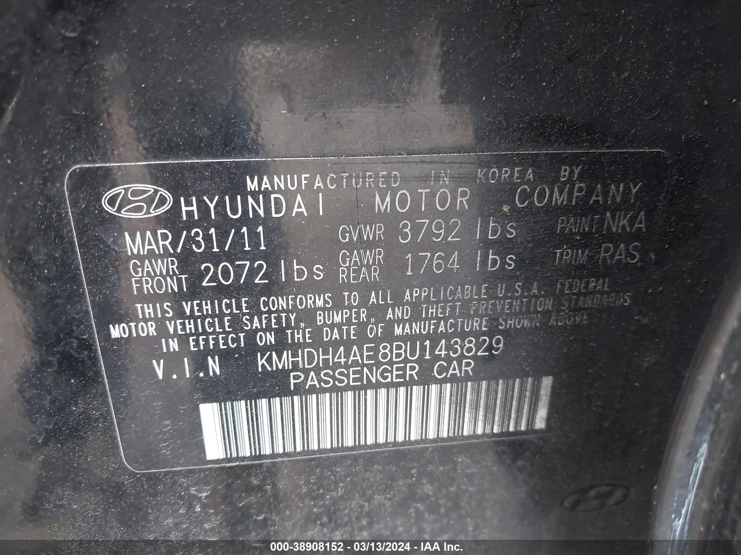 Photo 8 VIN: KMHDH4AE8BU143829 - HYUNDAI ELANTRA 