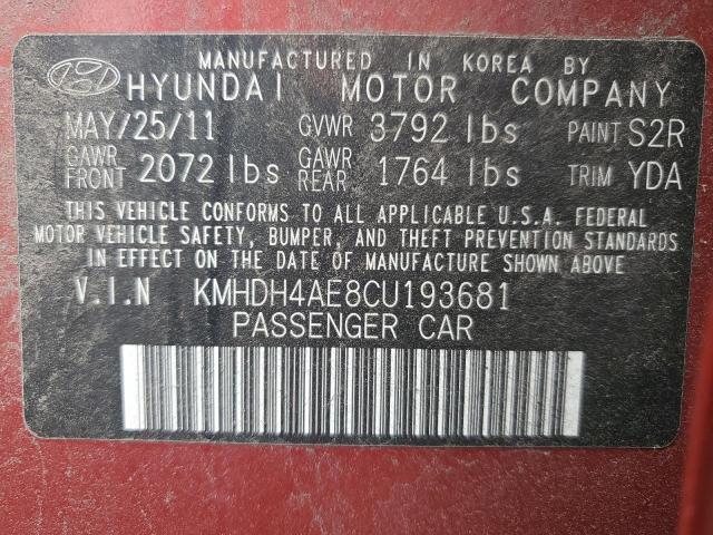 Photo 11 VIN: KMHDH4AE8CU193681 - HYUNDAI ELANTRA GL 