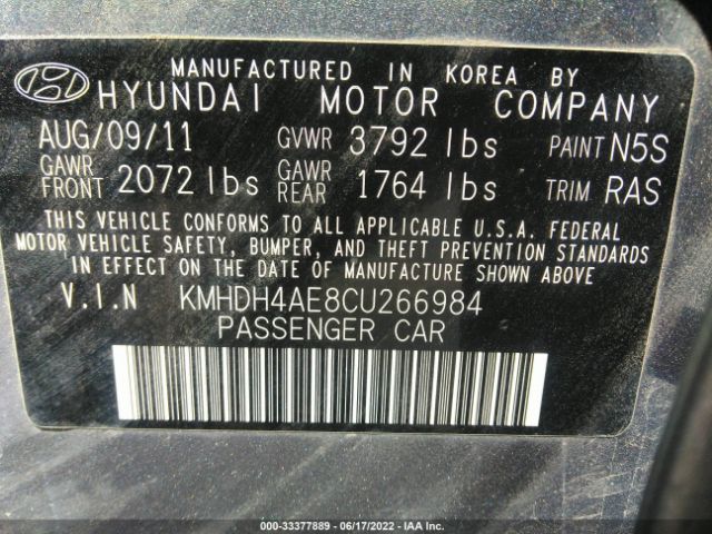 Photo 8 VIN: KMHDH4AE8CU266984 - HYUNDAI ELANTRA 