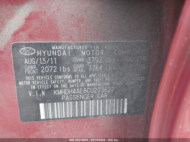 Photo 8 VIN: KMHDH4AE8CU273627 - HYUNDAI ELANTRA 