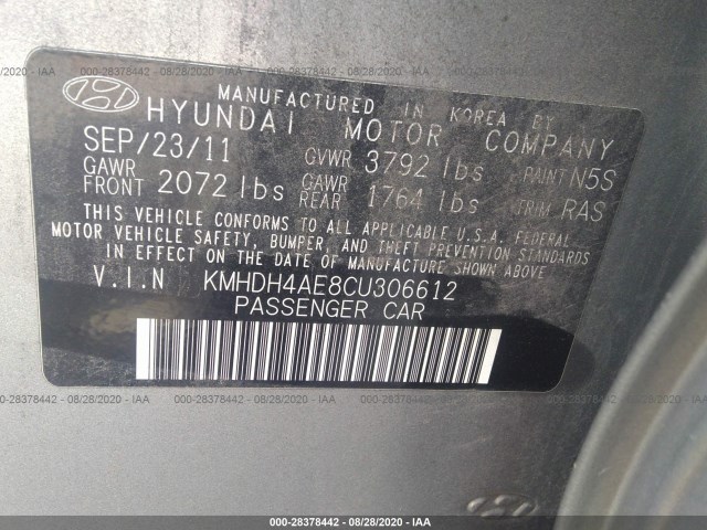 Photo 8 VIN: KMHDH4AE8CU306612 - HYUNDAI ELANTRA 