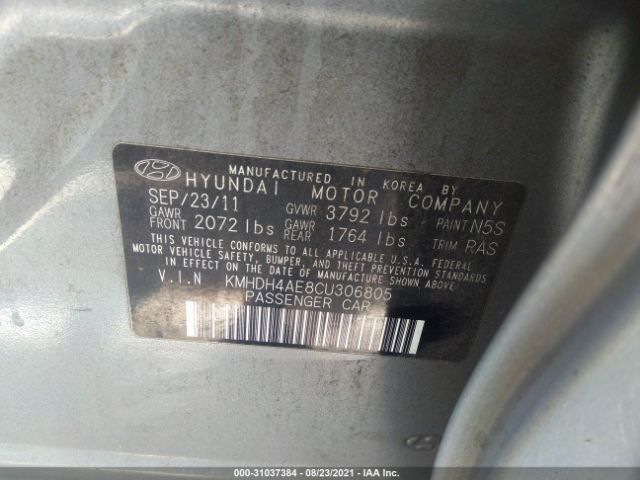 Photo 8 VIN: KMHDH4AE8CU306805 - HYUNDAI ELANTRA 