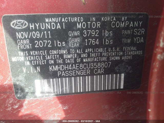 Photo 8 VIN: KMHDH4AE8CU358807 - HYUNDAI ELANTRA 