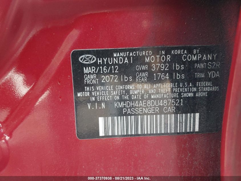 Photo 8 VIN: KMHDH4AE8DU487521 - HYUNDAI ELANTRA 